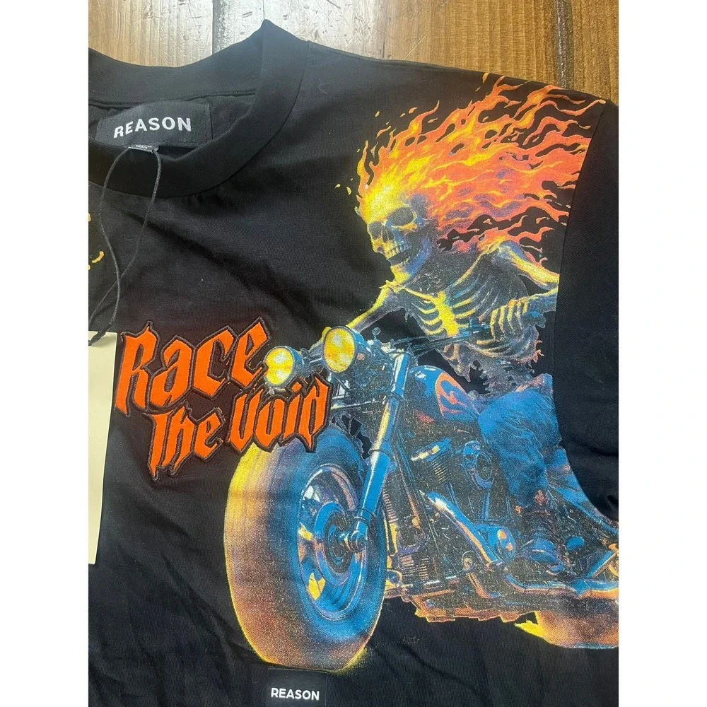 Reason Brand Race The Void Mens Black Graphic‎ T-Shirt Speed Of Sin Skeleton M